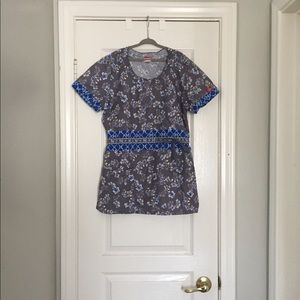 Dickies gray and blue flower scrub top size small